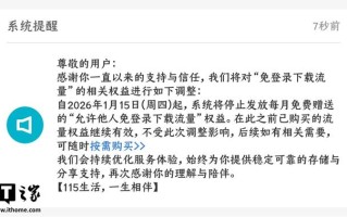 115网盘停止发放每月免费赠送的“允许他人免登录下载流量”权益