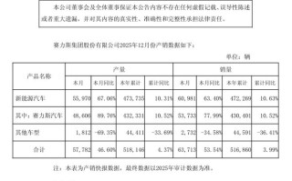 赛力斯：2025年12月新能源汽车销量6.1万辆